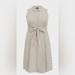 Torrid, Taupe & White Stripe Poplin Shirt Dress, size 1 (14-16) NWT